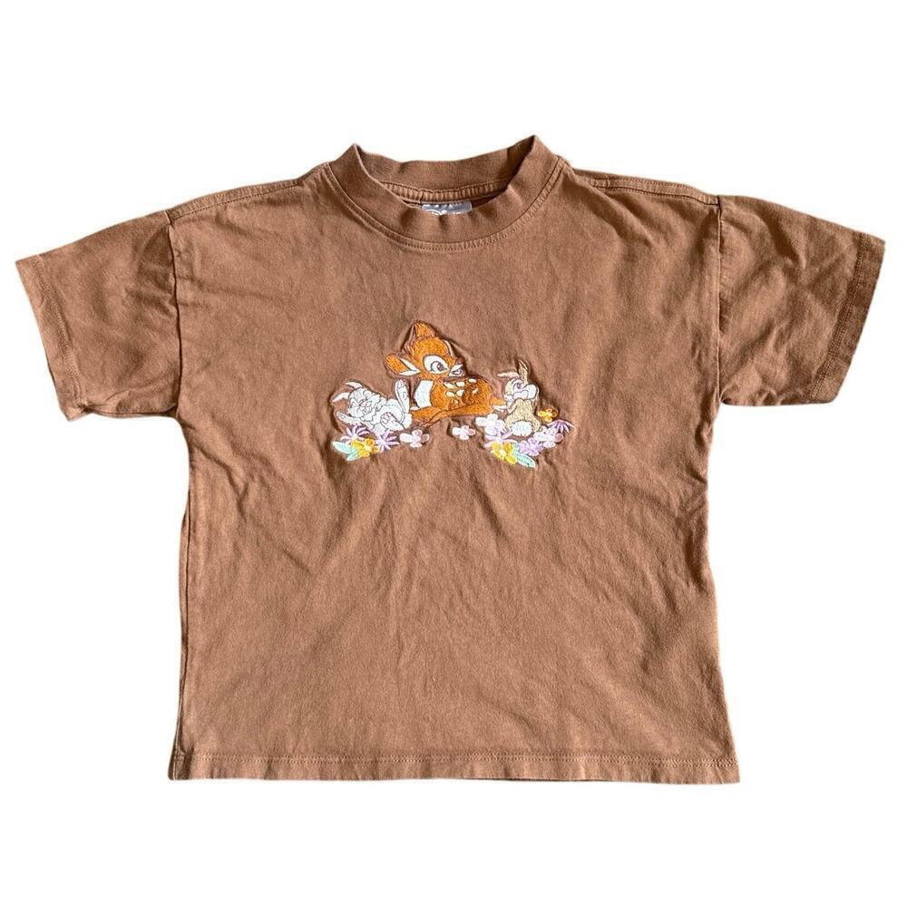 Girls Disney Cotton On Kids Collab Brown Embroidered Bambi T-Shirt Top Size 4